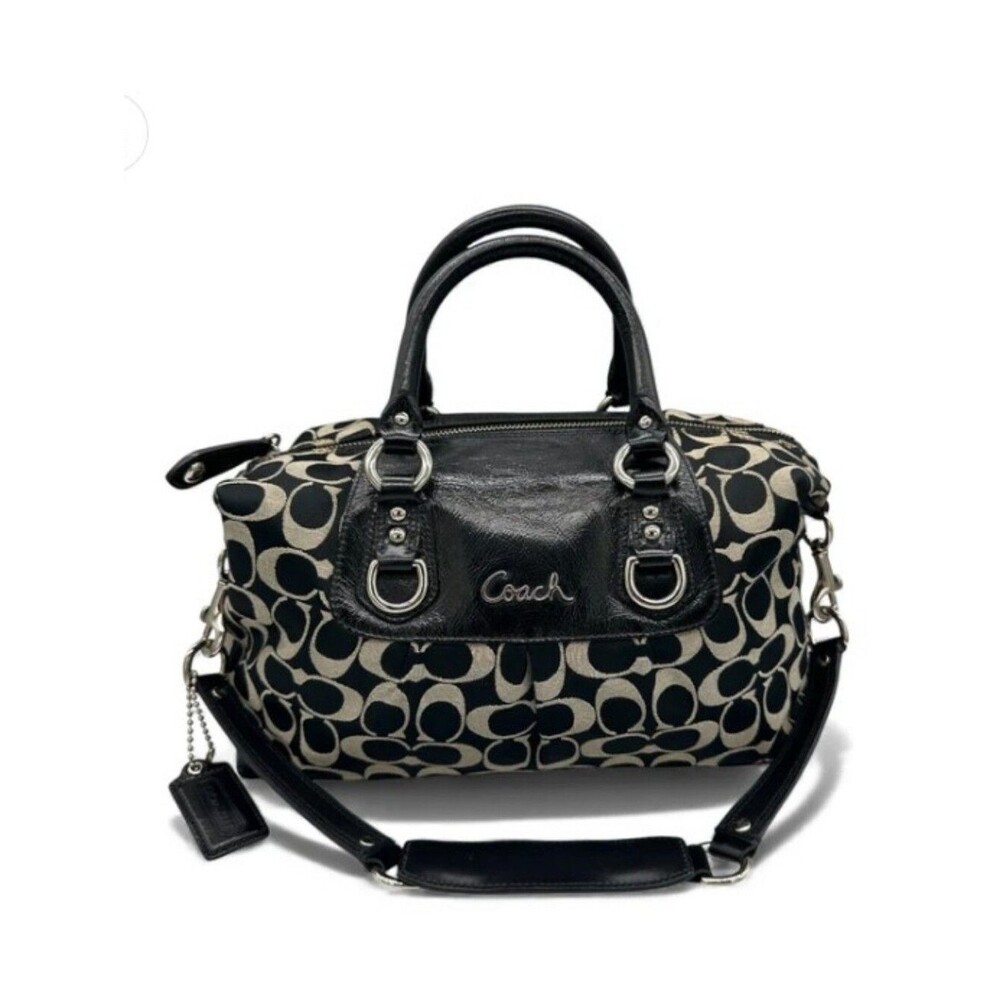 Coach Vintage Ashley Signature Sateen Satchel Black Gray F15440 Strap Y2K Patent